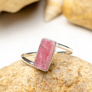 Raw Pink Tourmaline Ring: Twisted Sterling Silver Statement Jewelry
