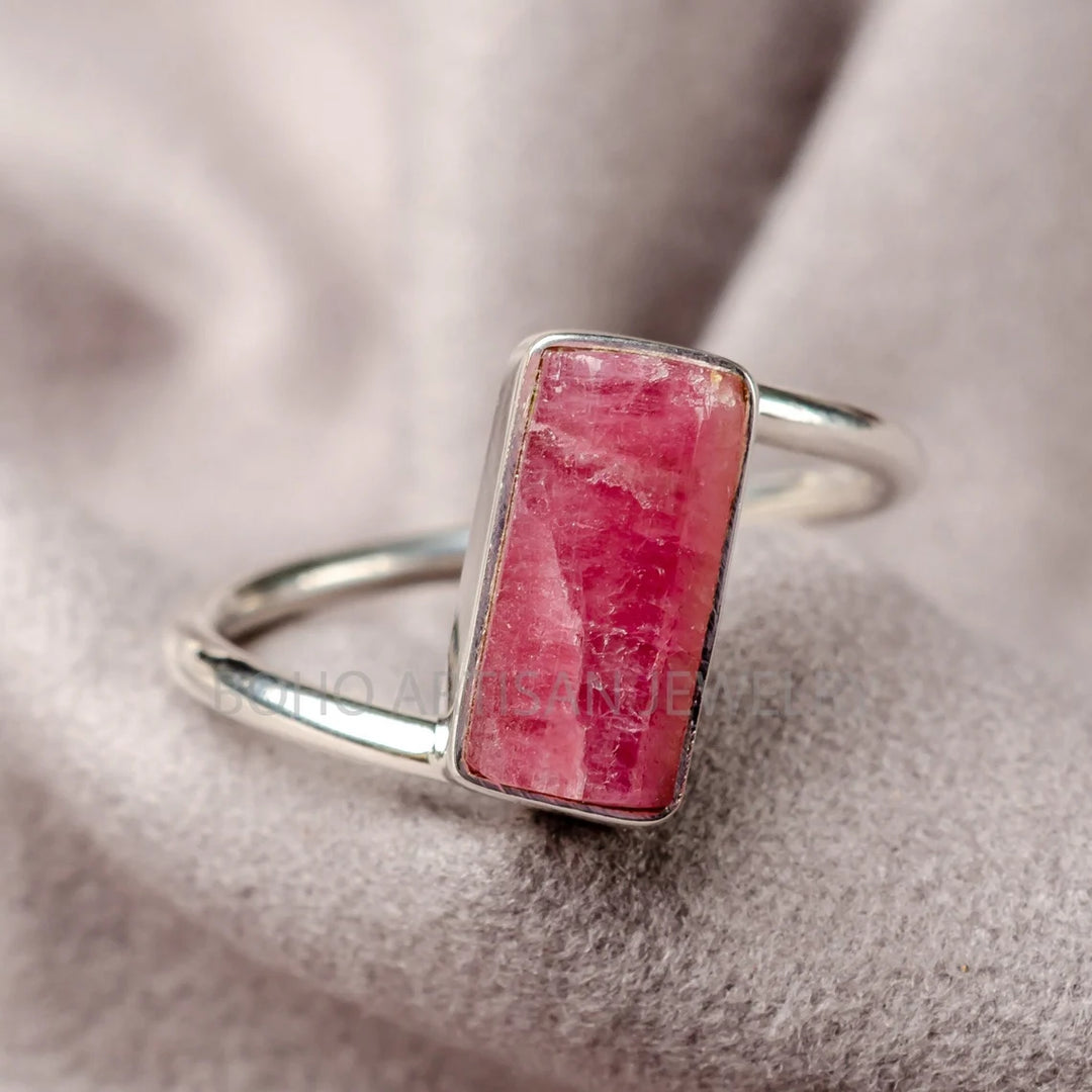 Raw Pink Tourmaline Ring: Twisted Sterling Silver Statement Jewelry
