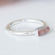 Raw Pink Tourmaline Bar Ring: Sterling Silver Crystal Jewelry