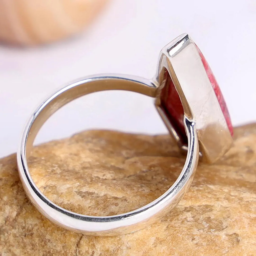 Thulite Coffin Ring: Handmade 925 Sterling Silver Boho Jewelry