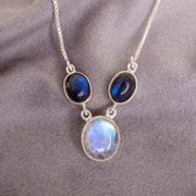 Rainbow Moonstone Labradorite Pendant: Handmade 925 Sterling Silver Necklace