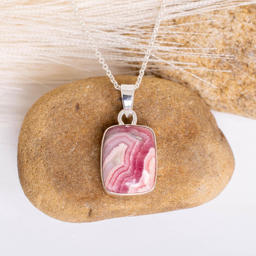 Rhodochrosite Necklace, 925 Sterling Pendant, Handmade Silver Jewelry, Pink Gemstone Pendant, Gift For Her, Christmas Gift, Valentines Gift