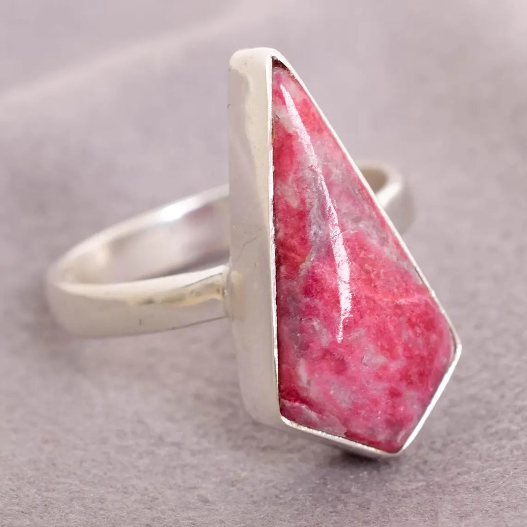 Thulite Coffin Ring: Handmade 925 Sterling Silver Boho Jewelry