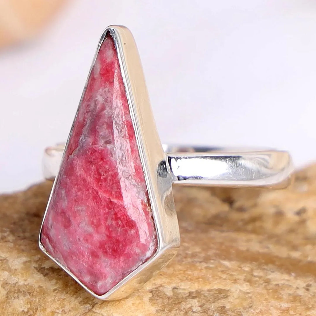 Thulite Coffin Ring: Handmade 925 Sterling Silver Boho Jewelry