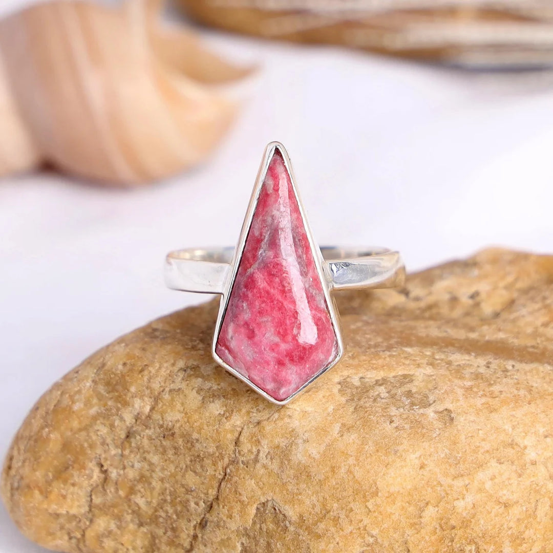 Thulite Coffin Ring: Handmade 925 Sterling Silver Boho Jewelry