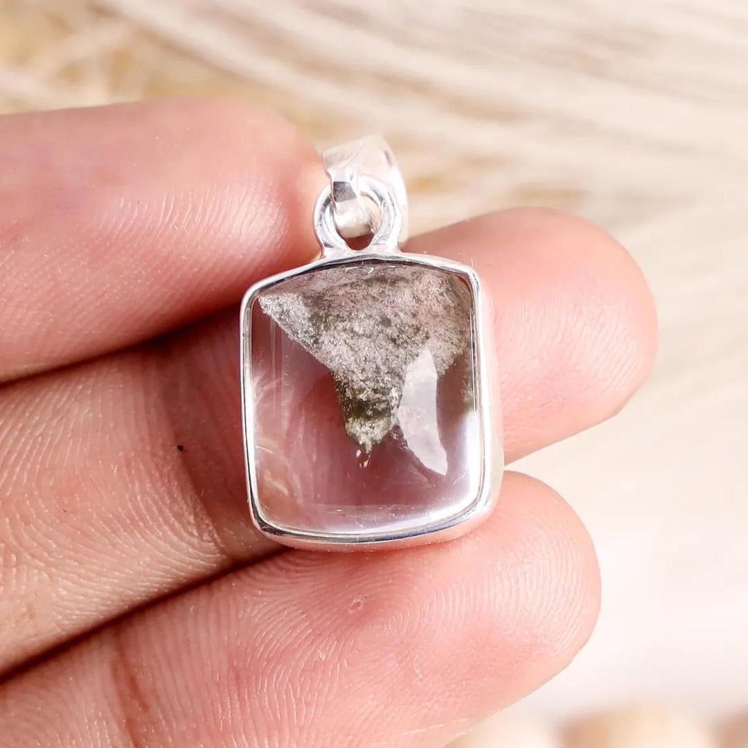 Garden Quartz Sterling Silver Pendant: Lodolite Cushion Necklace