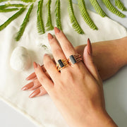 Raw Black Tourmaline Ring: Sterling Silver Spiral Stackable Ring