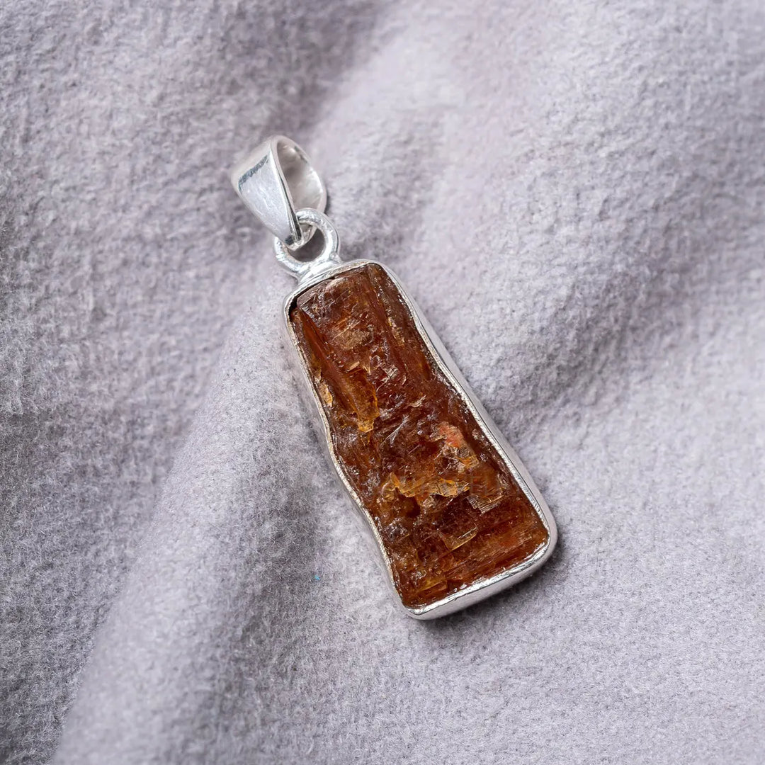 Raw Orange Kyanite Pendant Necklace: Handmade Sterling Silver Boho Jewelry