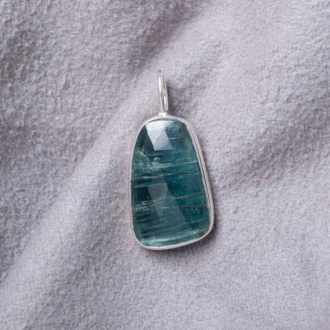 Indicolite Tourmaline Pendant, Sterling Silver Necklace Pendant, Handmade Gemstone Jewelry, Raw Teal Crystal Necklace, Gift For Her