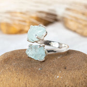 Handmade Aquamarine Toi Et Moi Ring: Floral Carved Sterling Silver