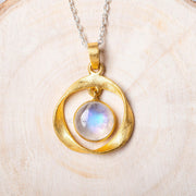Blue Moonstone Gold Pendant: 925 Sterling Silver, July Birthstone