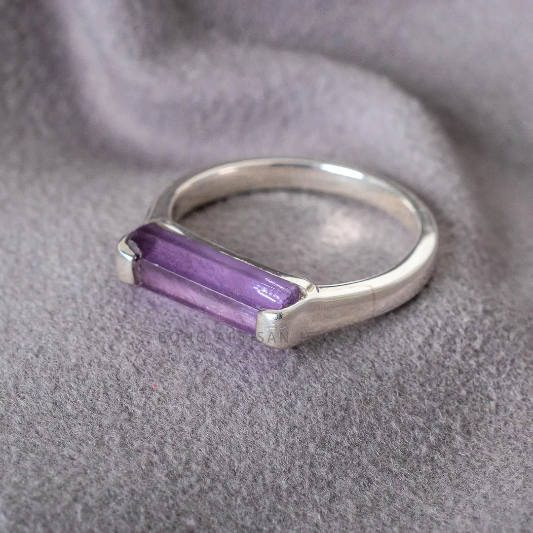 Amethyst Bar Ring, Handmade Silver Jewelry, 925 Sterling Silver Ring, Purple Gemstone Ring, Women Promise Ring, Wedding Ring, Gift For Her