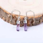 Raw Amethyst Stick Earrings: Sterling Silver Dangle Gemstone Jewelry