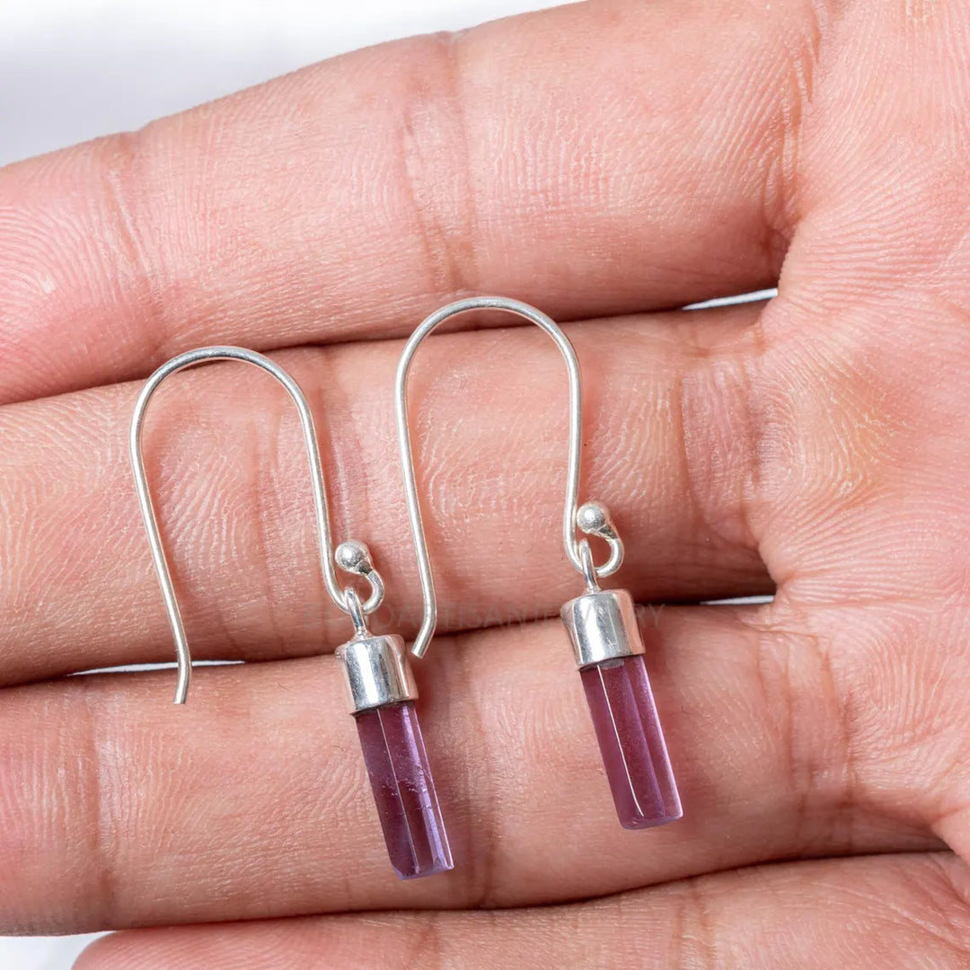 Raw Amethyst Stick Earrings: Sterling Silver Dangle Gemstone Jewelry