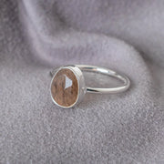 Handmade Chocolate Moonstone Ring: Sterling Silver, Rose Cut Jewelry