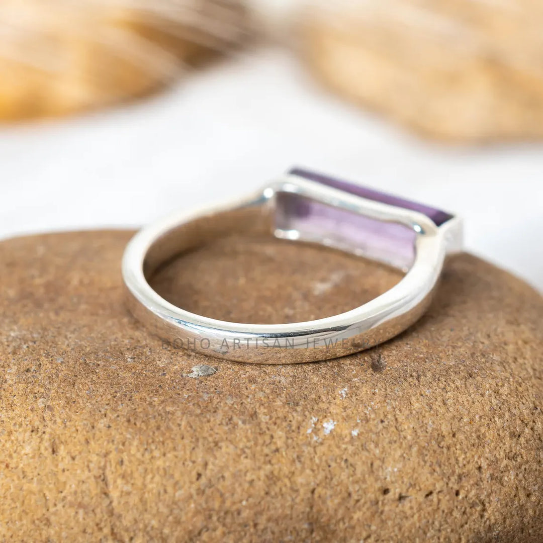 Amethyst Bar Ring, Handmade Silver Jewelry, 925 Sterling Silver Ring, Purple Gemstone Ring, Women Promise Ring, Wedding Ring, Gift For Her