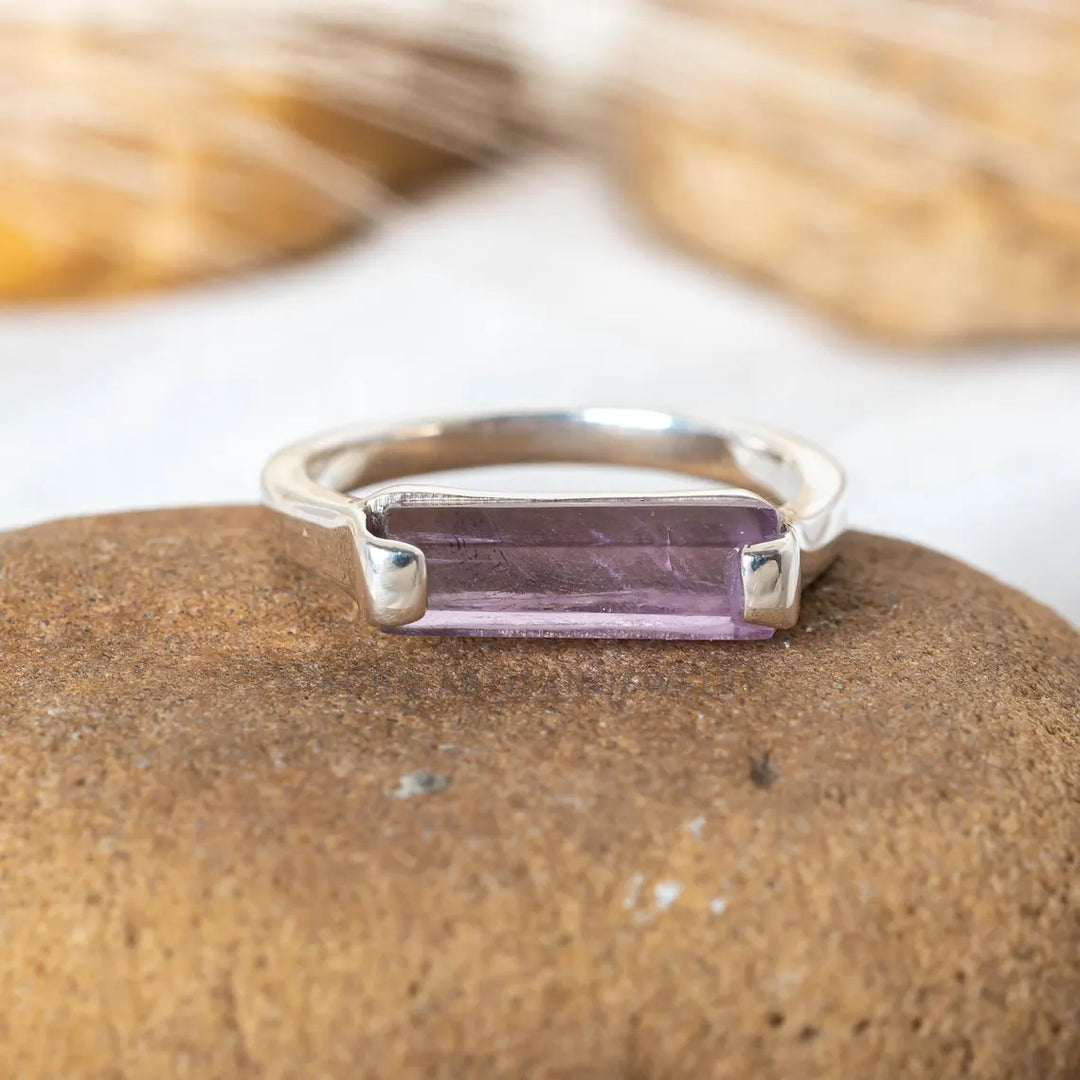 Amethyst Bar Ring, Handmade Silver Jewelry, 925 Sterling Silver Ring, Purple Gemstone Ring, Women Promise Ring, Wedding Ring, Gift For Her