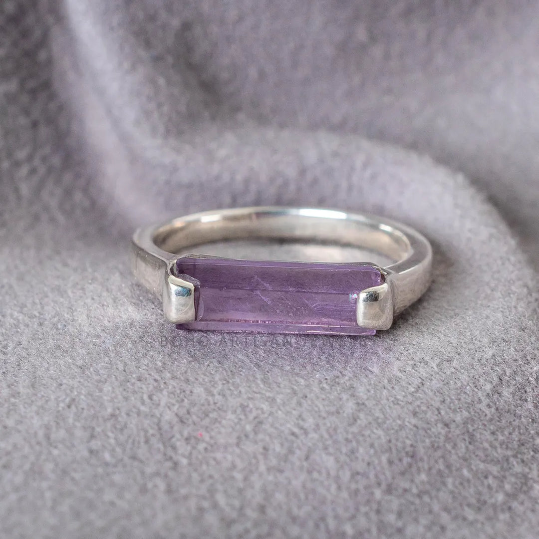 Amethyst Bar Ring, Handmade Silver Jewelry, 925 Sterling Silver Ring, Purple Gemstone Ring, Women Promise Ring, Wedding Ring, Gift For Her