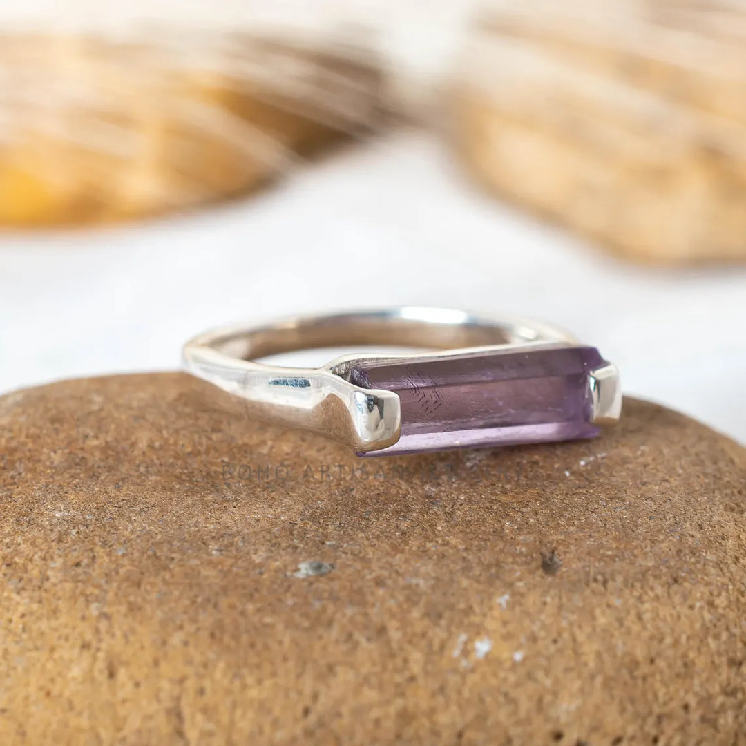 Amethyst Bar Ring, Handmade Silver Jewelry, 925 Sterling Silver Ring, Purple Gemstone Ring, Women Promise Ring, Wedding Ring, Gift For Her