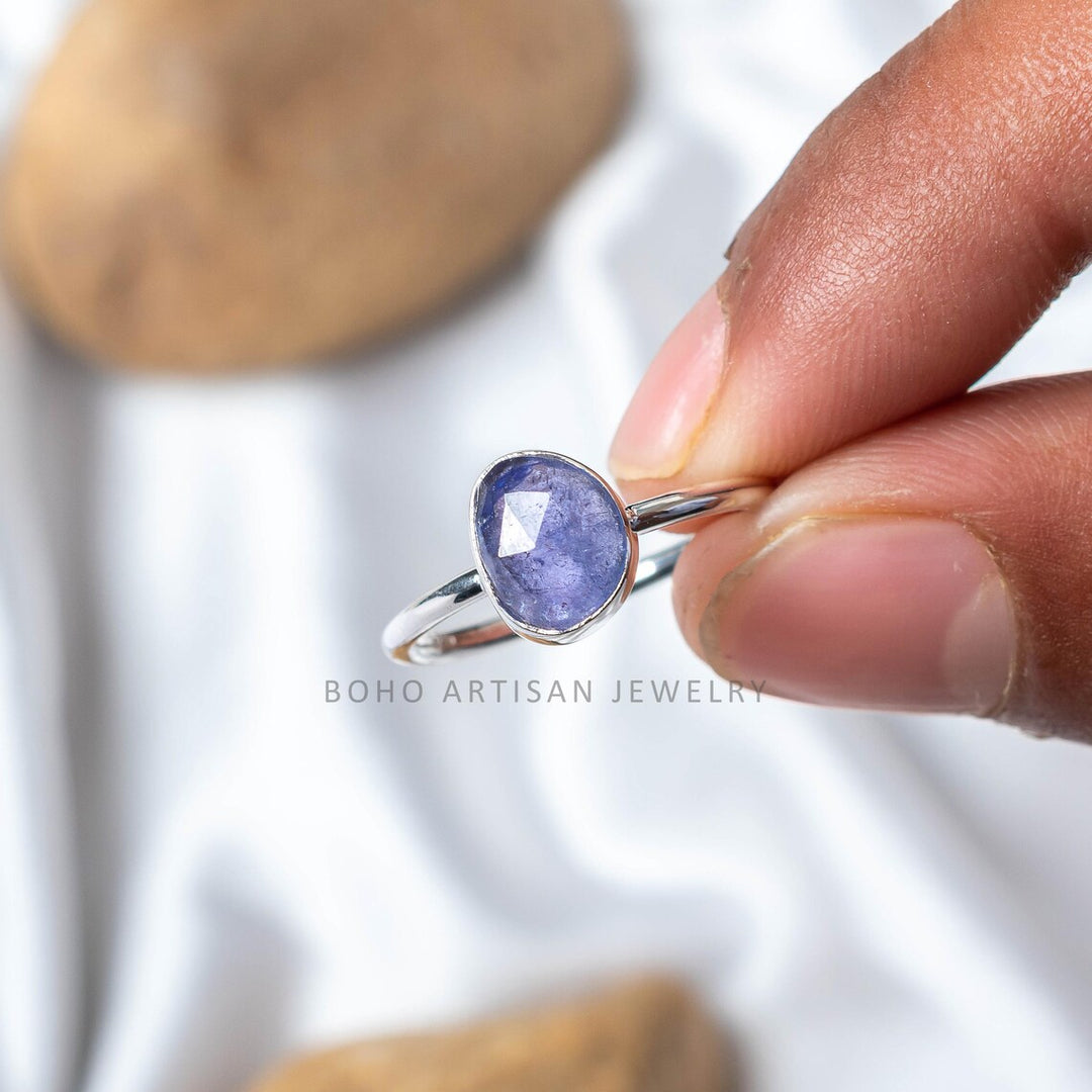 Dainty Rose Cut Tanzanite Ring: 925 Sterling Silver December Birthstone