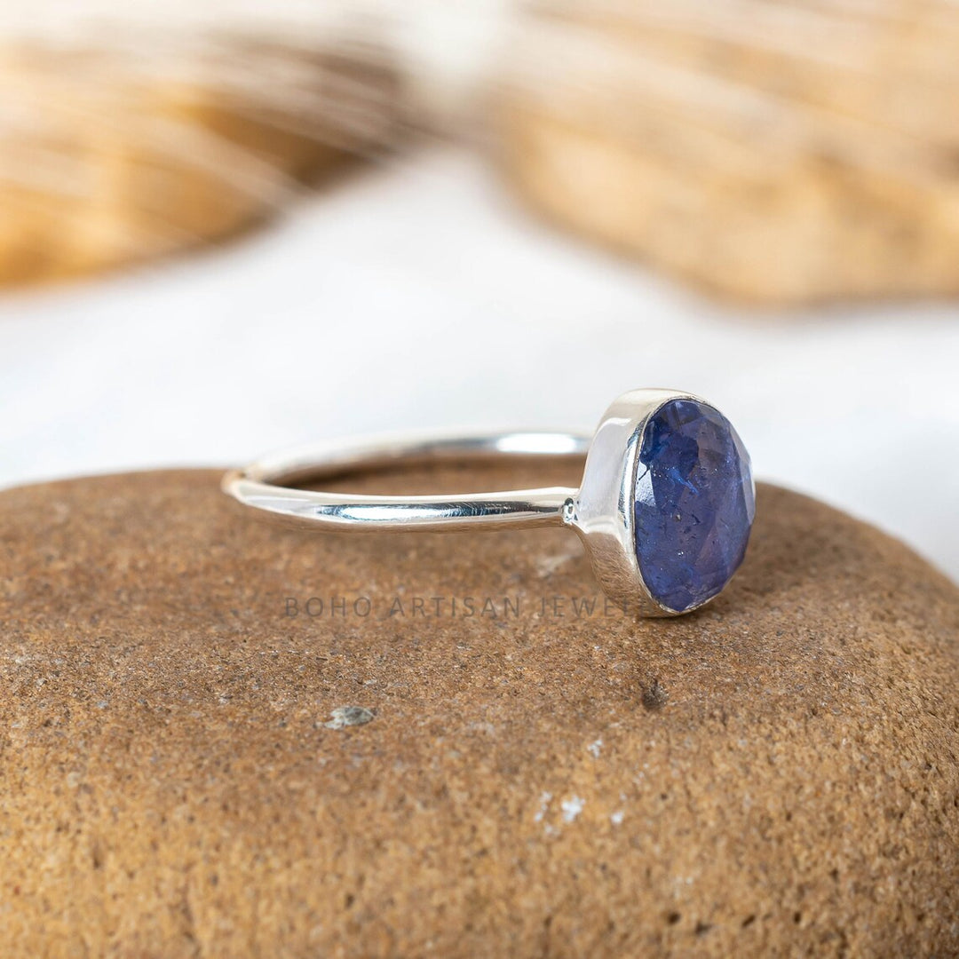 Dainty Rose Cut Tanzanite Ring: 925 Sterling Silver December Birthstone