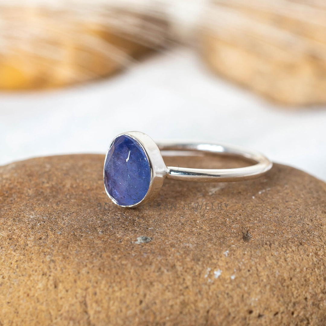 Dainty Rose Cut Tanzanite Ring: 925 Sterling Silver December Birthstone