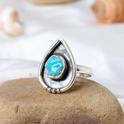 Oxidized Sterling Silver Turquoise Ring: Raw Stone Boho Jewelry