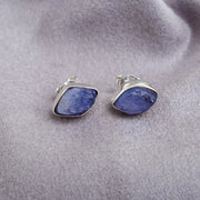 Raw Tanzanite Stud Earrings: Handmade Sterling Silver, December Birthstone