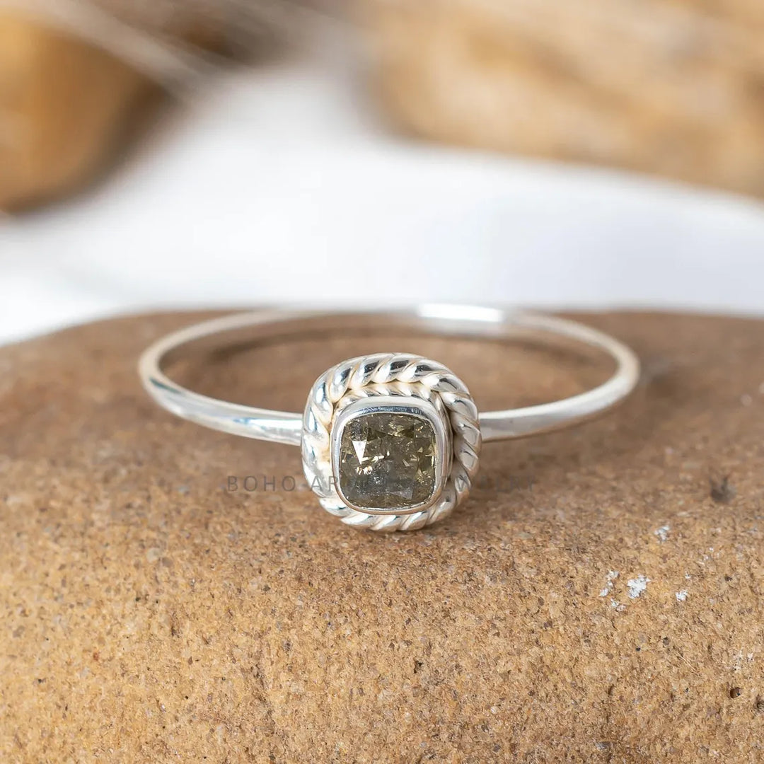 Handmade Sterling Silver Diamond Stacking Ring Set - Boho Engagement