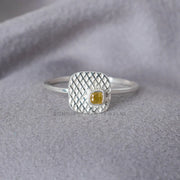 Yellow Diamond Ring: Sterling Silver Rope Bezel, Boho Engagement