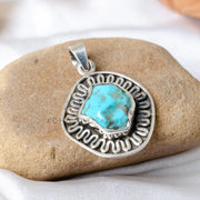Oxidized Sterling Silver Turquoise Pendant: Raw Gemstone Boho Necklace