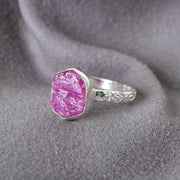 Raw Ruby Sterling Silver Floral Ring: Handmade July Birthstone