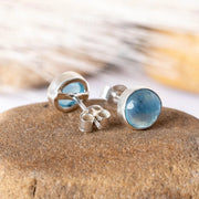 Aquamarine Moonstone Stud Earrings: Handmade Sterling Silver Jewelry