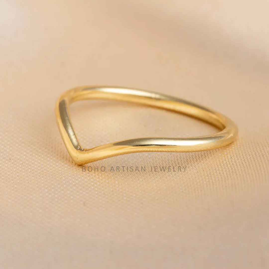 Dainty 14k Gold Chevron Ring: Sterling Silver V Band, Minimalist Stacking Jewelry