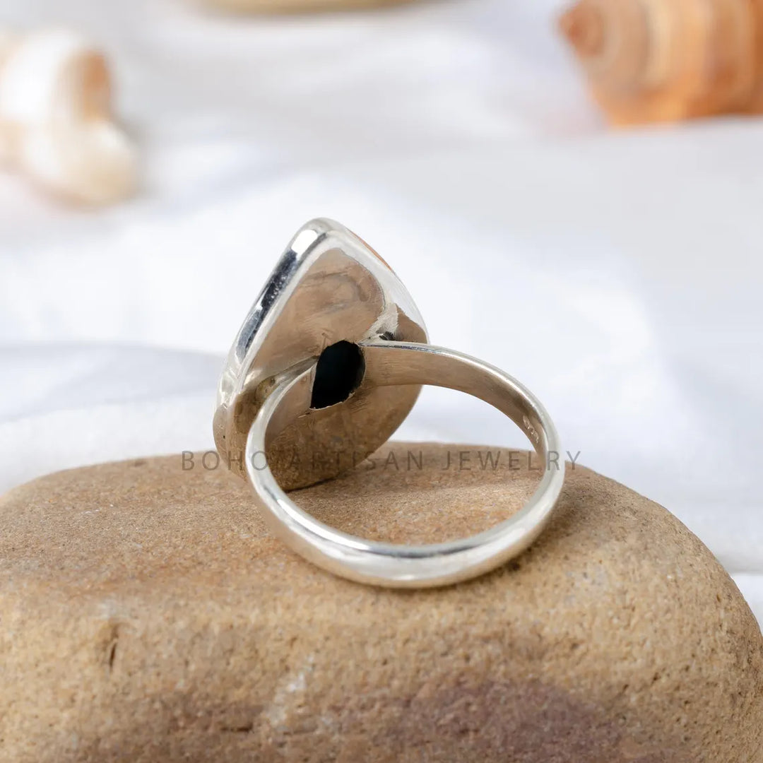 Oxidized Sterling Silver Turquoise Ring: Raw Stone Boho Jewelry