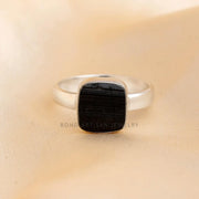 Raw Black Tourmaline Ring, 925 Sterling Silver Ring, Handmade Jewelry, Rough Stone, Black Protection Ring, October Birthstone, Gift For Her