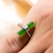 Raw Green Jade Ring, Stick Bar Ring, Handmade Silver Ring, Statement Jewelry, Natural Jade Ring, March Birthstone Jewelry, Gift For Her