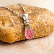 Watermelon Tourmaline Leaf Pendant: Sterling Silver Boho Necklace