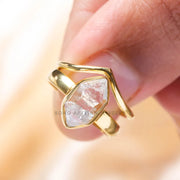 14k Gold Herkimer Diamond with Chevron Ring, Gold Plated Ring, Handmade Crystal Jewelry, Engagement Ring, Uncut Diamond Ring, Gift For Her