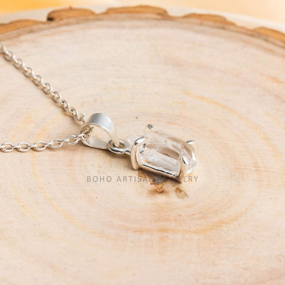 Herkimer Diamond Pendant, 925 Sterling Silver, Raw Herkimer Uncut Diamond Necklace, Handmade Jewelry, April Birthstone, Gift for Her