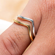 Dainty 14k Gold Chevron Ring: Sterling Silver V Band, Minimalist Stacking Jewelry