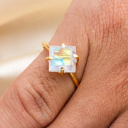 Rainbow Moonstone Gold Ring, 14K Gold Plated Ring, Adjustable Ring, Handmade Ring, Blue Fire Moonstone, July Birthstone, Gift For Women
