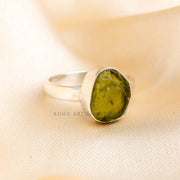 Raw Peridot Ring: 925 Sterling Silver, Boho Statement Jewelry