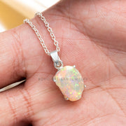 Polished Ethiopian Opal Pendant: Sterling Silver Necklace, October Birthstone