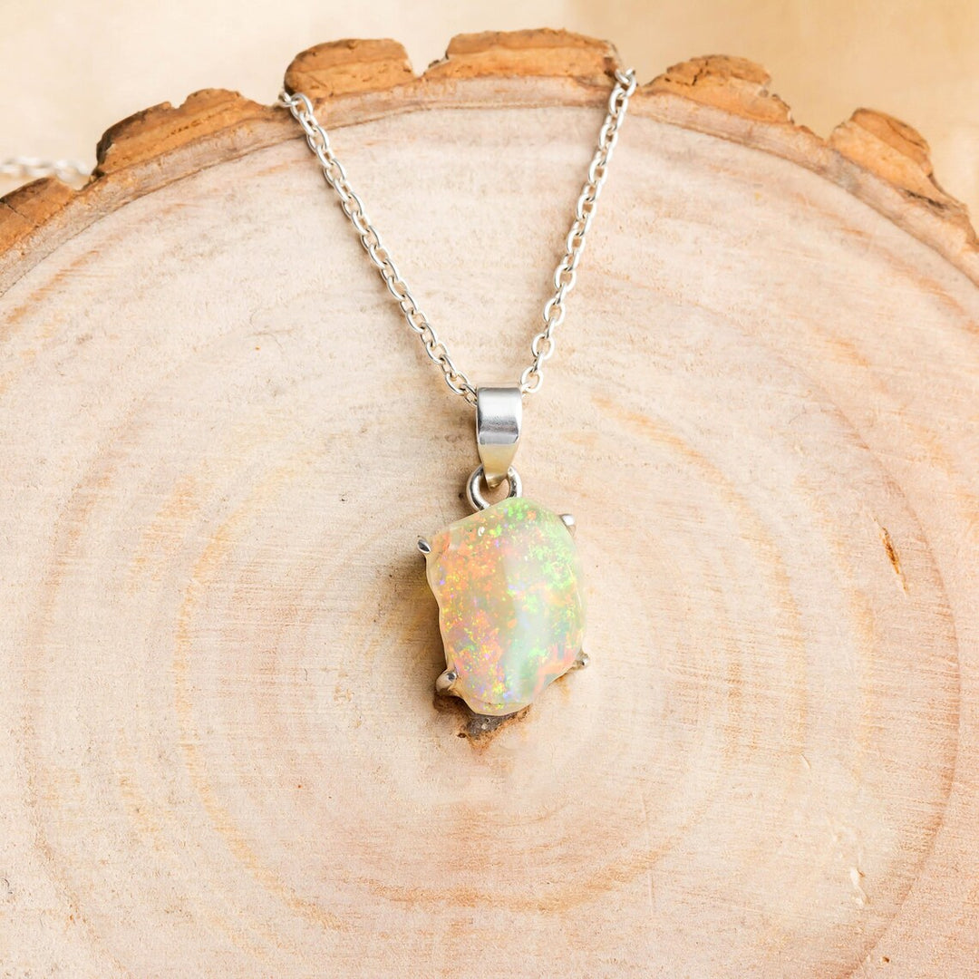 Polished Ethiopian Opal Pendant: Sterling Silver Necklace, October Birthstone