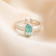 Raw Aquamarine Rose Cut Ring: Sterling Silver Boho Jewelry
