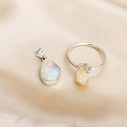 Opal Jewelry Set, Ethiopian Opal Pendant, Fire Opal Ring, Handmade Silver Jewelry, Healing Crystal, October Birthstone Jewelry, Gift For Her