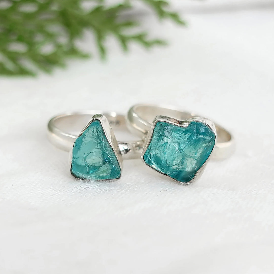 Raw Blue Apatite Ring: Sterling Silver Boho Ring, Handmade Jewelry