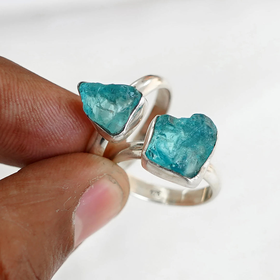 Raw Blue Apatite Ring: Sterling Silver Boho Ring, Handmade Jewelry