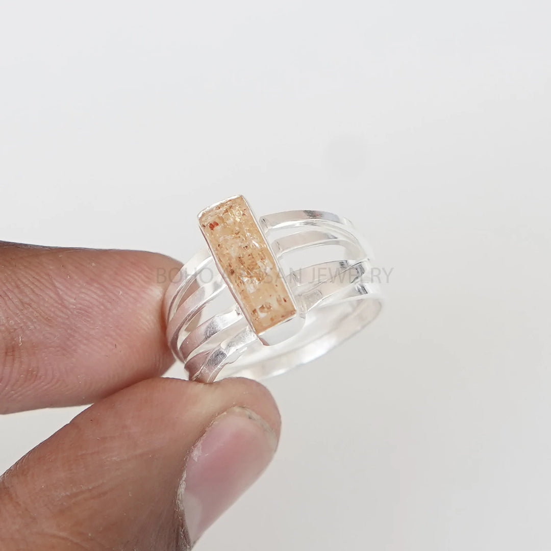 Raw Imperial Topaz Ring: Sterling Silver Bar Ring, November Birthstone